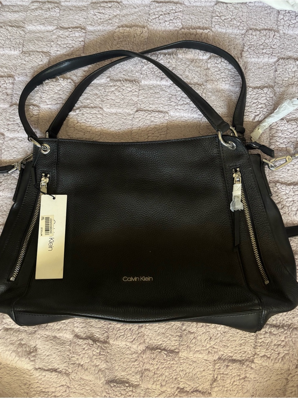 Calvin Klein Black Pebbled Leather Shoulder Tote